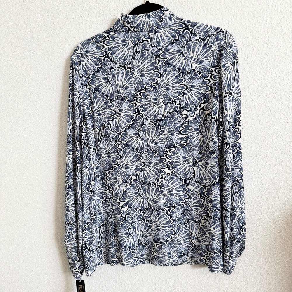 PENDLETON Blouse Women’s Size 12P Shirt  Rayon Crepe Floral‎ Blue White - Picture 2 of 6